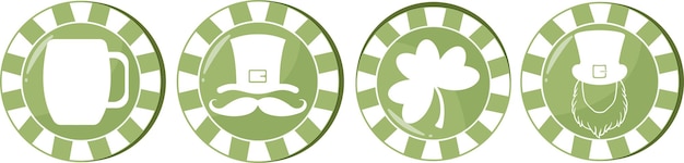 set of round green poker chips with various prints for st patricks day for various designs and po