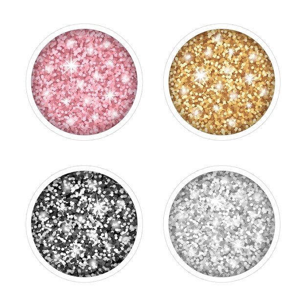 Set of round highlights or story covers with pink golden black and silver glitter