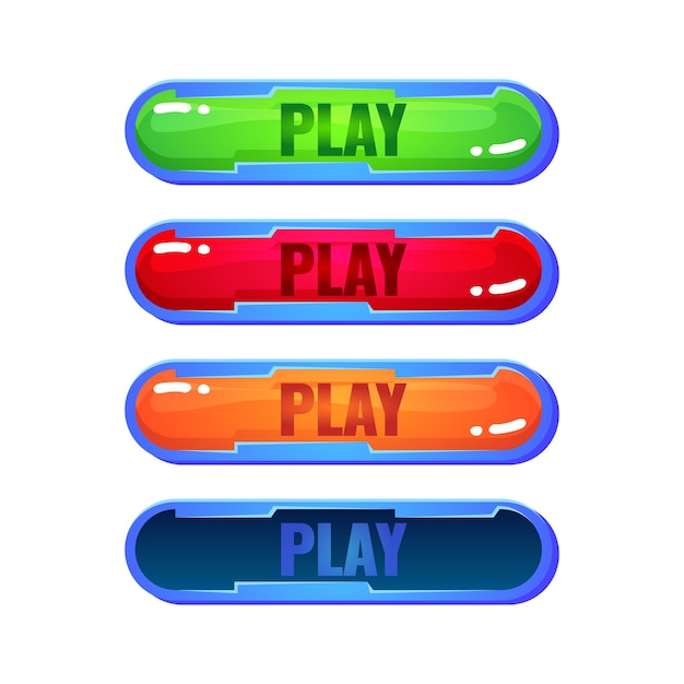 Set of round jelly play button in various colors for game ui asset elements