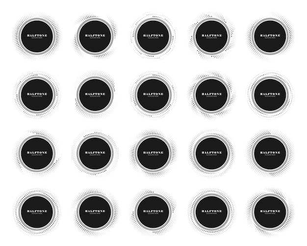 Set of Round logos Halftone circle dotted frames