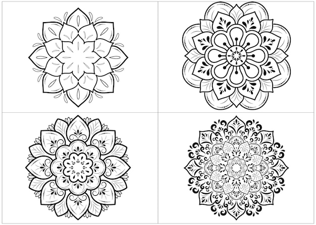 Set of round mandalas isolated on white background