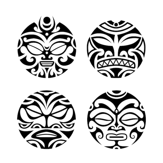 Set of round Maori tattoo ornament African maya aztec ethnic tribal style