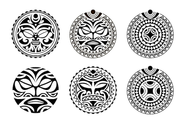 Vettore set di ornamento tatuaggio maori rotondo in stile tribale etnico azteco maya africano