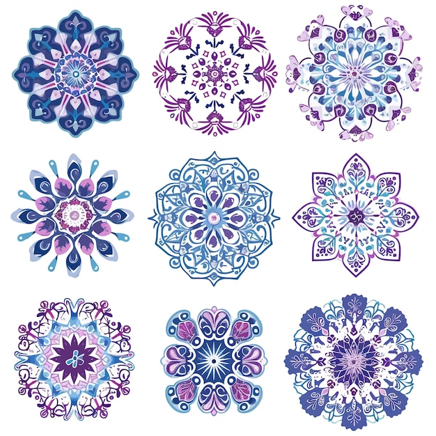 Vector set_round_ornament_patternsnowflakesvintage