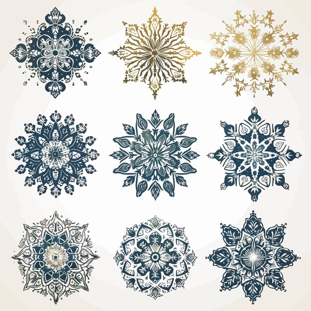 Vector set_round_ornament_patternsnowflakesvintage