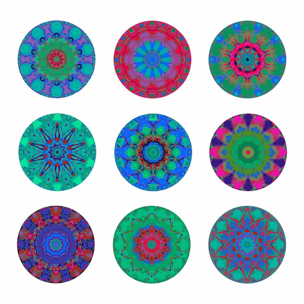 Set of round ornaments. Nine mandalas.Vector.