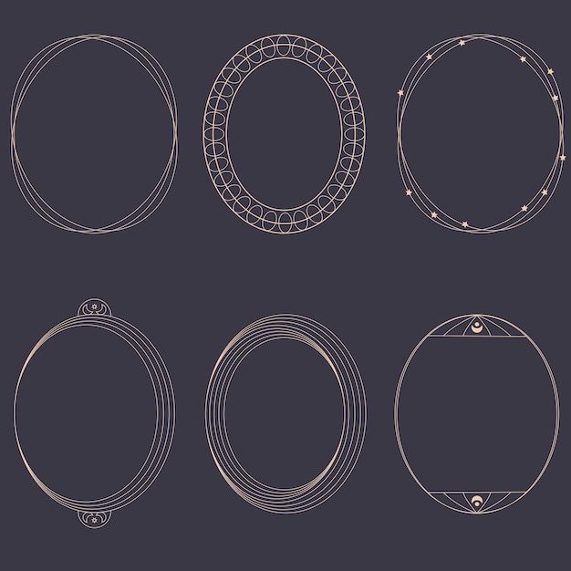 Vector set of round oval geometric border frames