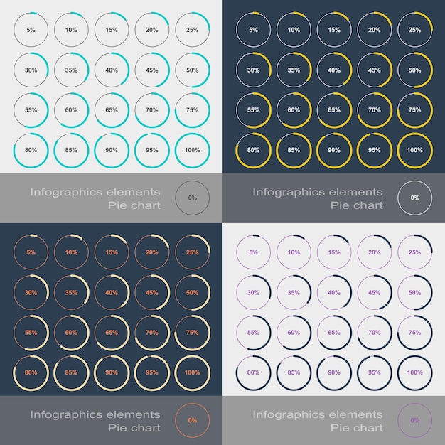 Set di grafici segmentati rotondi in stile piatto. illustrazione vettoriale