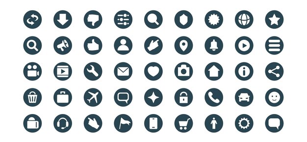 A set of round vector web icons in black