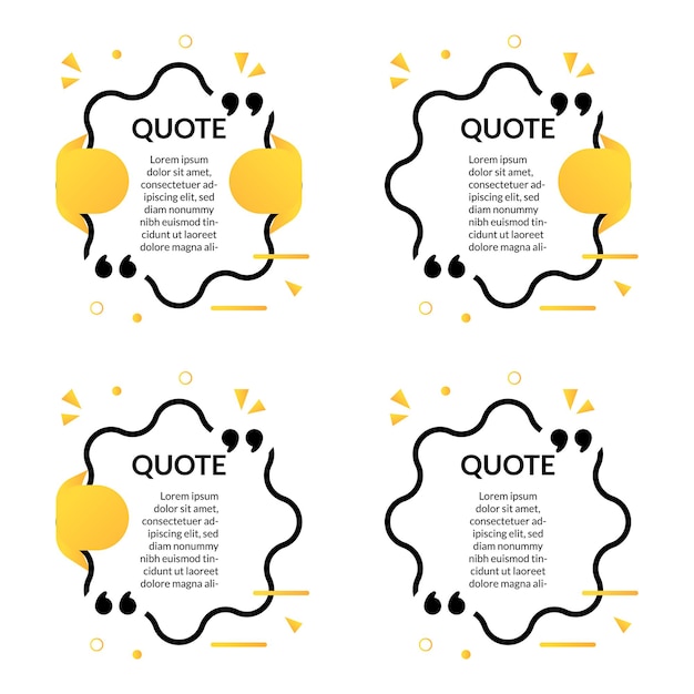 Set of rounded circle jagged quotes frame template text with memphis geometric style  