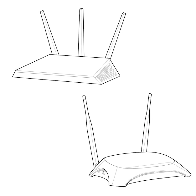 ルーター ライン アートのベクトルを設定します塗り絵の白い背景で隔離のライン アートのベクトル