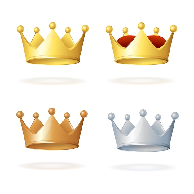 Set of royal crowns isolated on white