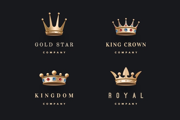 Vector set of royal gold crowns icons. isolated luxury emblem. collection crowns for royal persons, king, queen, princess.