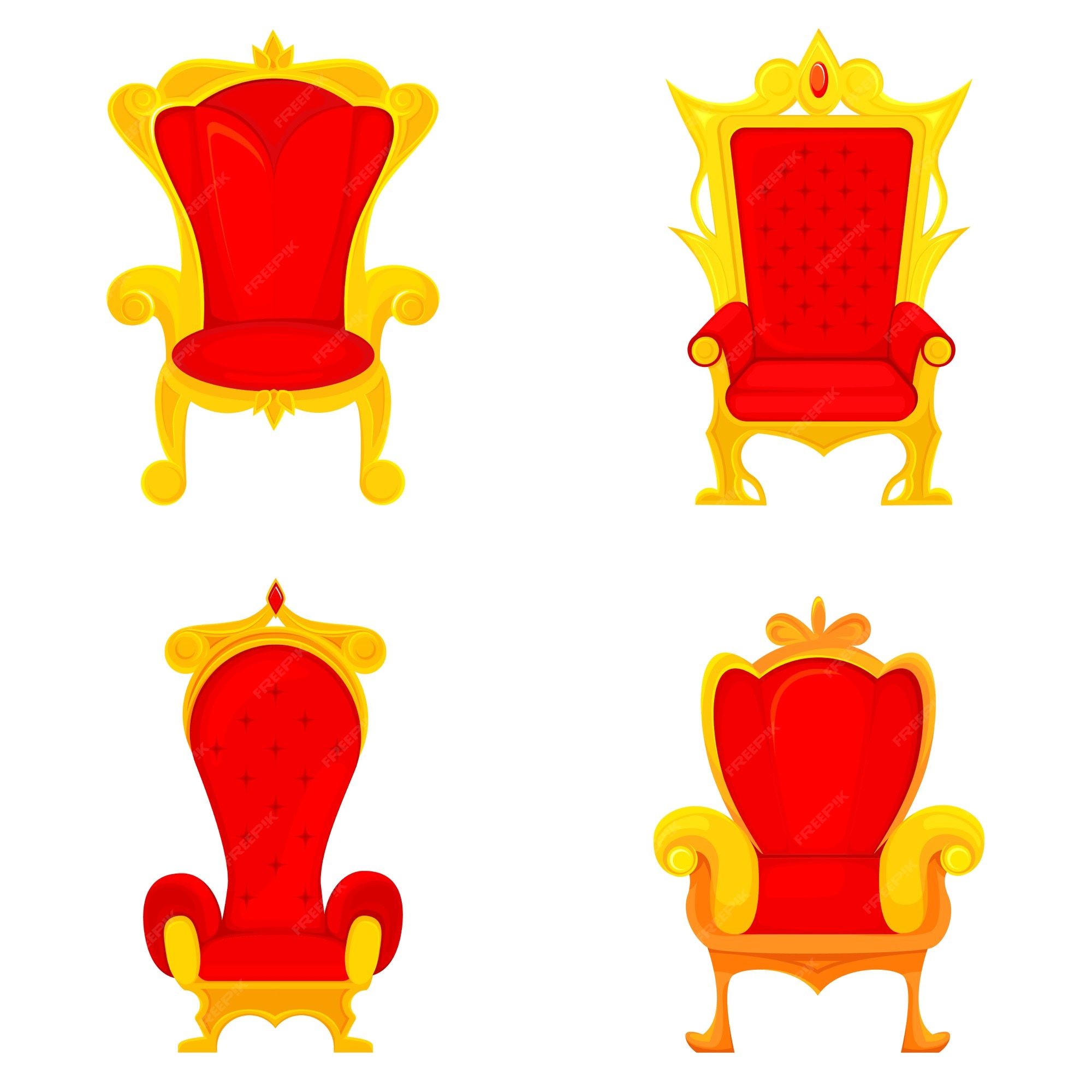 Premium Vector | Set of royal thrones in cartoon style. red and gold king  chairs.