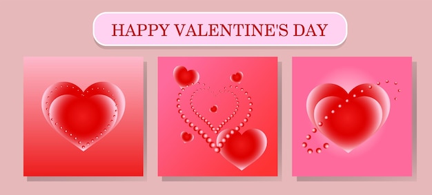 Set roze achtergronden met zachte verloopsjablonen met grote harten voor Valentijnsdag