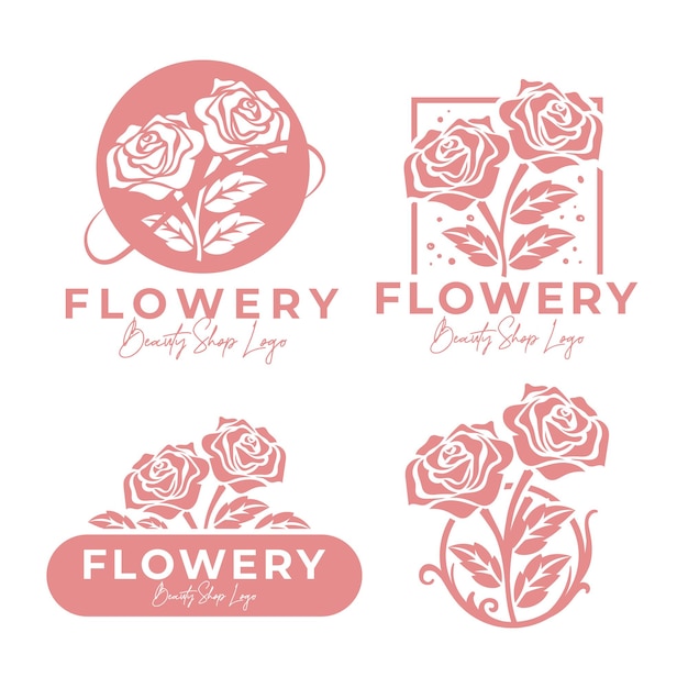 Set roze bloem vrouwelijke schoonheid logo sjabloon