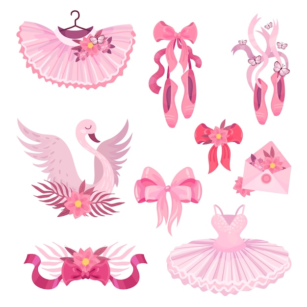 Set roze illustraties met balletthema