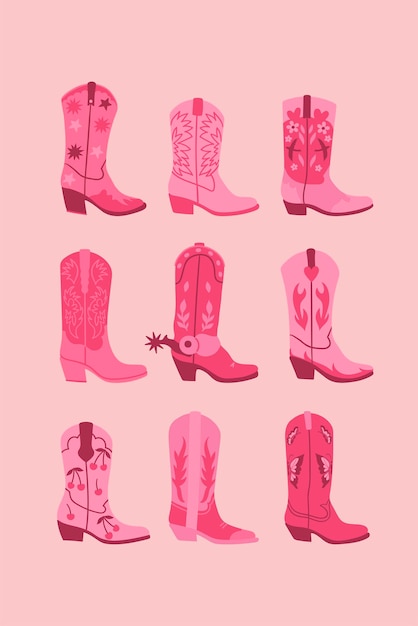 Vector set roze trendy cowgirl laarzen vector afbeelding