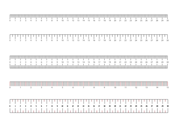 Set of ruler scale 30 cm Centimeter millimeter inch and metric rulers Marking for ruler measure