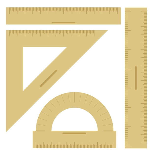 Set of rulers for measuring length and protractor school supplies in flat style