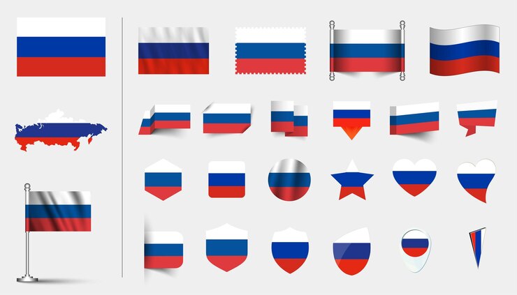 Вектор набор флага россии плоский набор икон векторная иллюстрация кнопка флага волнующаяся 3d рендеринг символы
