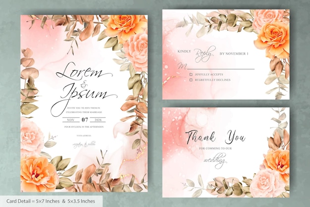 Set of rustic bohemian fall autumn wedding invitation template