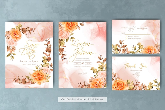 Vector set of rustic bohemian fall autumn wedding invitation template