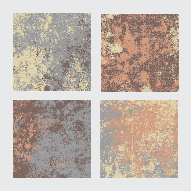 Vector set or rusty grunge texture square backgrounds abstract colored grungy patterns