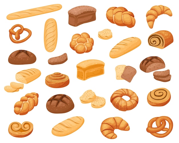 A set of rye and wheat bread a bakery icon sliced fresh bread Fresh rolls and bread for toast Vector