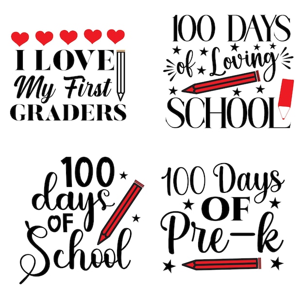S100 Days of school svg T シャツ デザイン バンドル、100 Days of school T シャツ バンドルのセット。