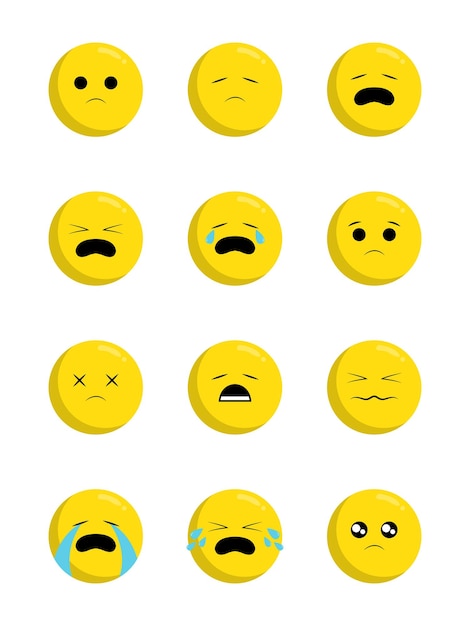 Vector set of sad face emoticons collection