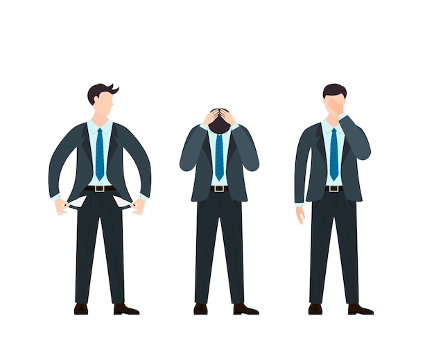 Vector set of sad men in business suit and tie