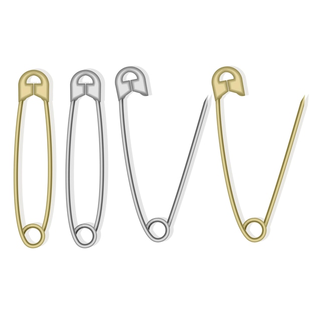 Set of safety pins isolated on white background, open and closed safety pin, vector eps 10 format