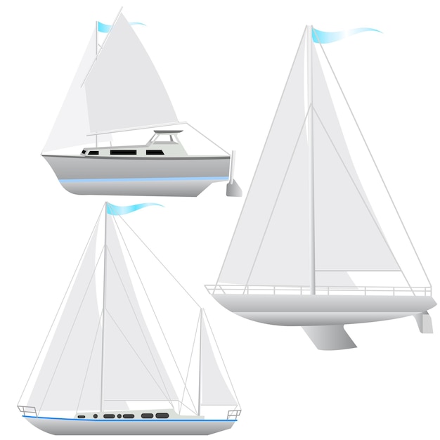 Vector set sailing boat floating