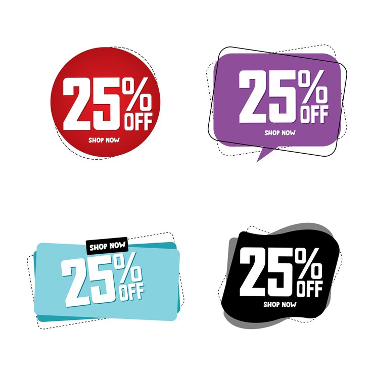 Vector set sale 25 korting op banners korting tags ontwerpsjabloon