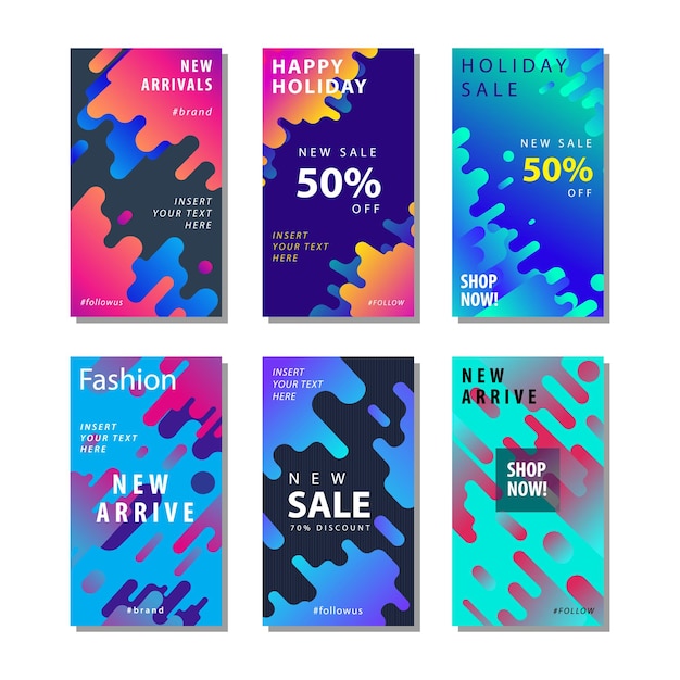 Vector set sale banner background with dynamic rounded shapes element suitable for banner sale presentation social media stories story promotion flyer poster and brochure