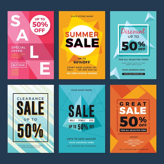 Vector set of sale and discount flyers