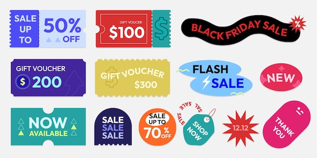 Set of Sale Labels and Gift Voucher Vectors