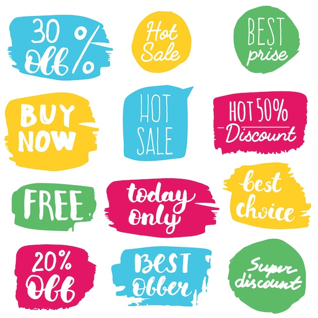 Set of sale labels. Hand drawn vector illustration labels for shopping, e-commerce