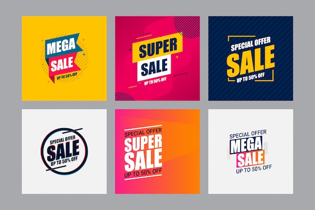 Set sale modern banner design template. up to 50% off.