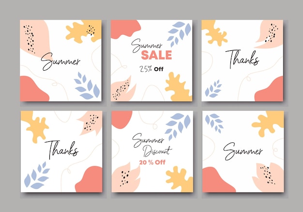 Set of sale square banner template for social media posts mobile apps banners design web and internet ads Trendy abstract square template with colorful concept Vector summer sale promotion