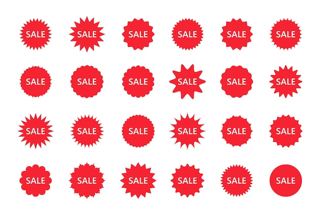 Set of sale star burst price stickers vector discount stamps promo boxes res round splash badges