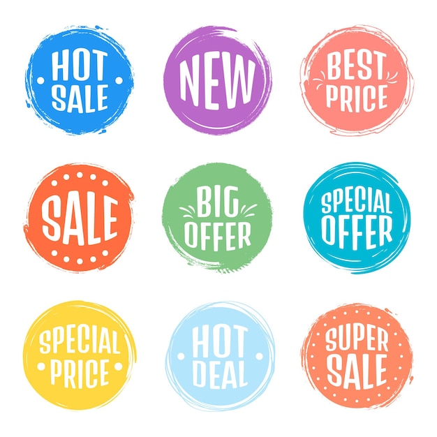 Set of sale tag tags. Grunge stamps, badges and banners. Premium quality guarantee, best seller, best choice, sale, special offer. Banners and stickers.