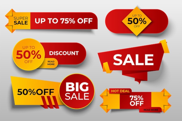 Set of sale tags or banners, special offer headers, discount stickers.