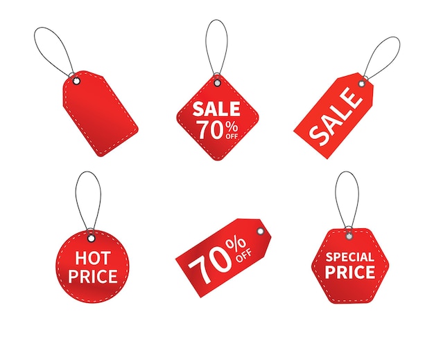 Set of sale tags. Red hot price and discount labels.