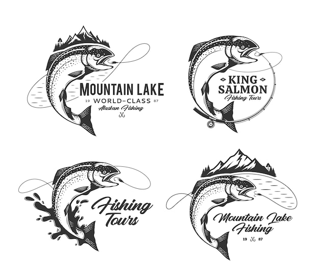 Vector set of salmon fishing badges