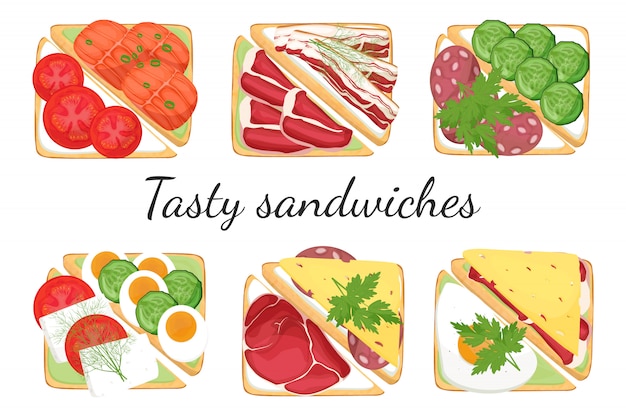 Set of sandwiches with different fillings