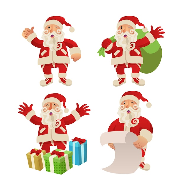 Set of Santa Cartoon Illustration in Flat Design