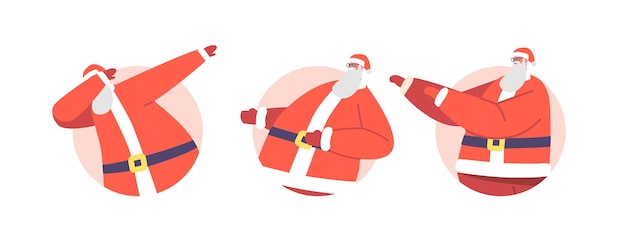 Impostare babbo natale che balla avatar o icone rotonde personaggi natalizi divertenti che fanno ballare dab move isolati su bianco