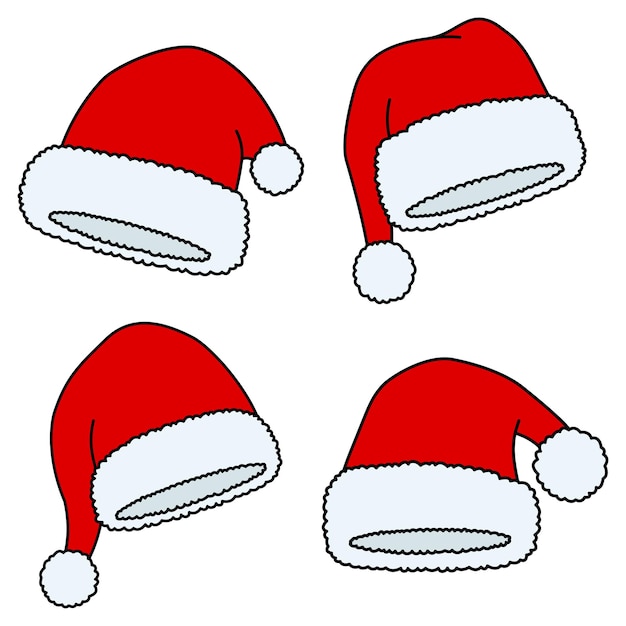 Set of Santa Claus hat isolated on white background